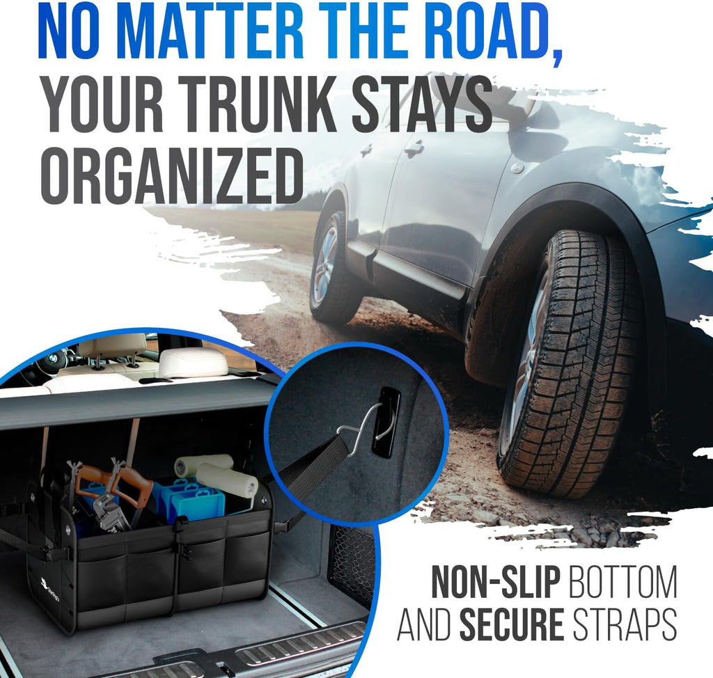 Ultimate Car Trunk Organizer – Large Collapsible Storage Box with Adjustable Compartments – Heavy-Duty, Waterproof, Non-Slip Cargo Organizer for SUV, Truck & Car – Perfect for Groceries & Tools