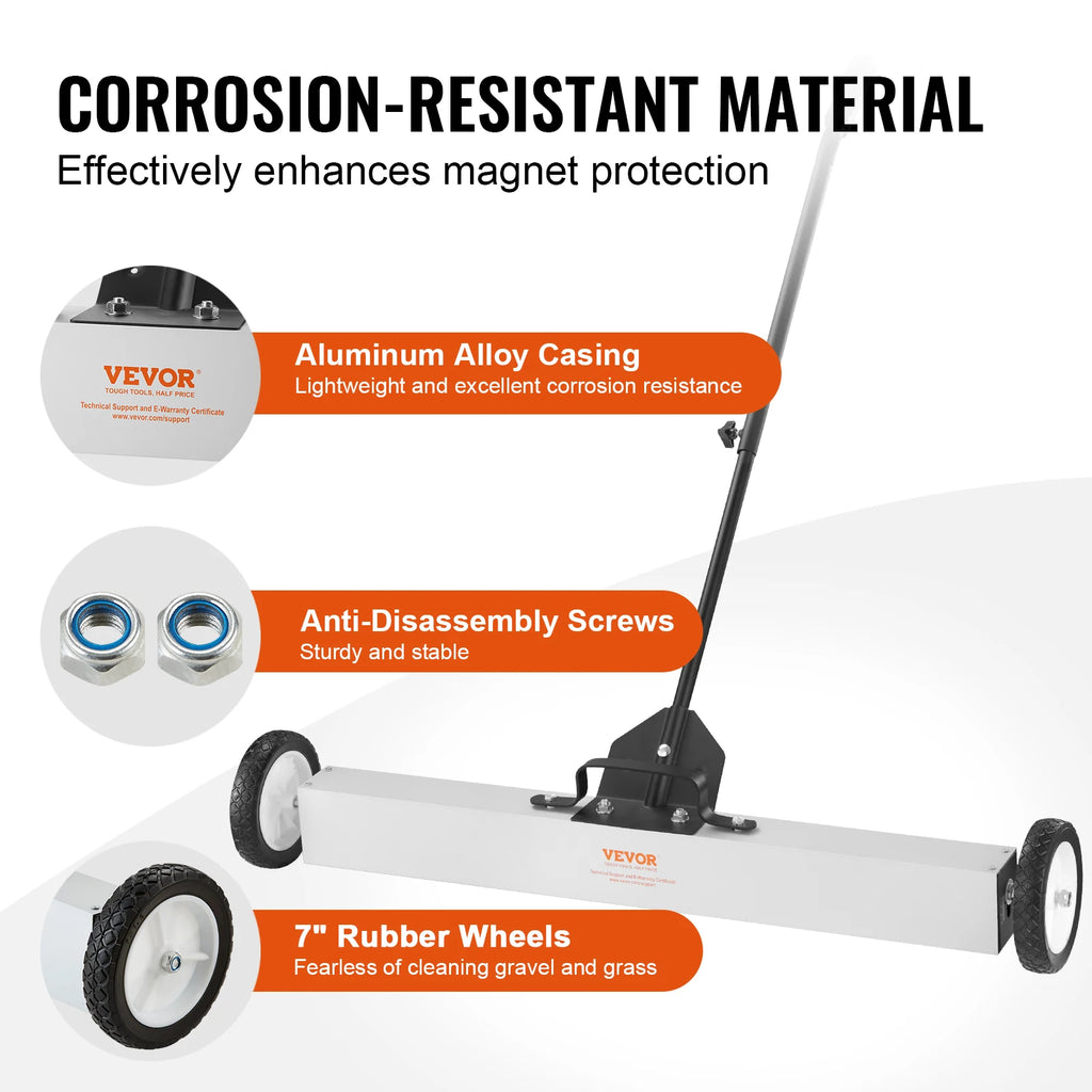 Succebuy Rolling Magnetic Sweeper with Wheels Push-Type Magnetic Pick up Sweeper Large Magnet Pickup Lawn Telescoping Sweeper