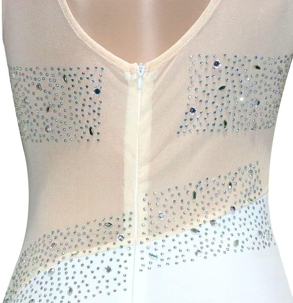 Mandonce Women'S Sexy Jumpsuit See through Mesh Top Shinny Rhinestone Bodycon Long Sleeve Outfits Night Club Wear