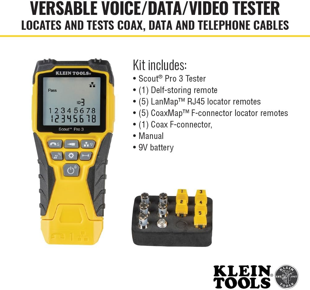 Klein Tools VDV501-851 Ultimate Cable Tester Kit with Scout Pro 3 - Perfect for Ethernet, Coax, Video, and Phone Cables with 5 Locator Remotes