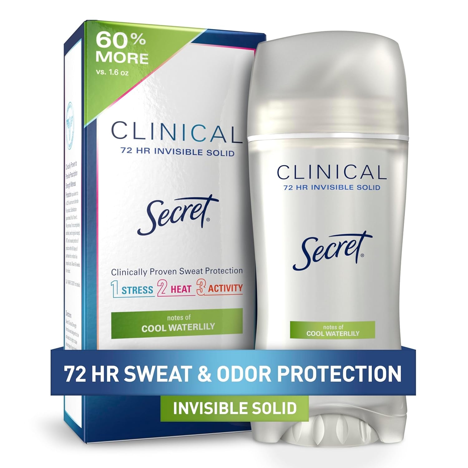 Secret Clinical Strength Antiperspirant Deodorant for Women - 100HR Sweat & Odor Protection, 3X Stress Defense, Clean Lavender Scent with Hyaluronic Acid, 2.6 Oz