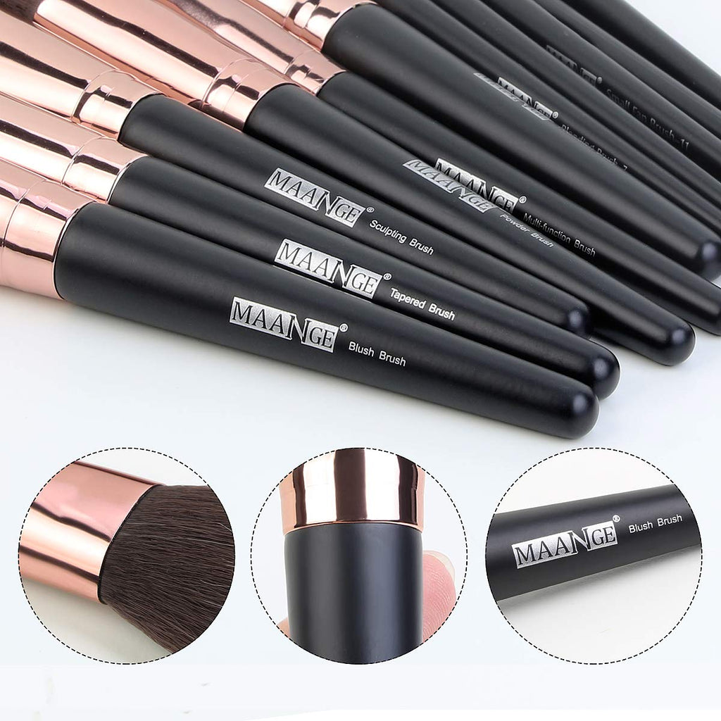 18-Piece Professional Makeup Brush Set - Premium Synthetic Brushes with Elegant Case for Flawless Foundation & Eye Makeup (Black Gold)