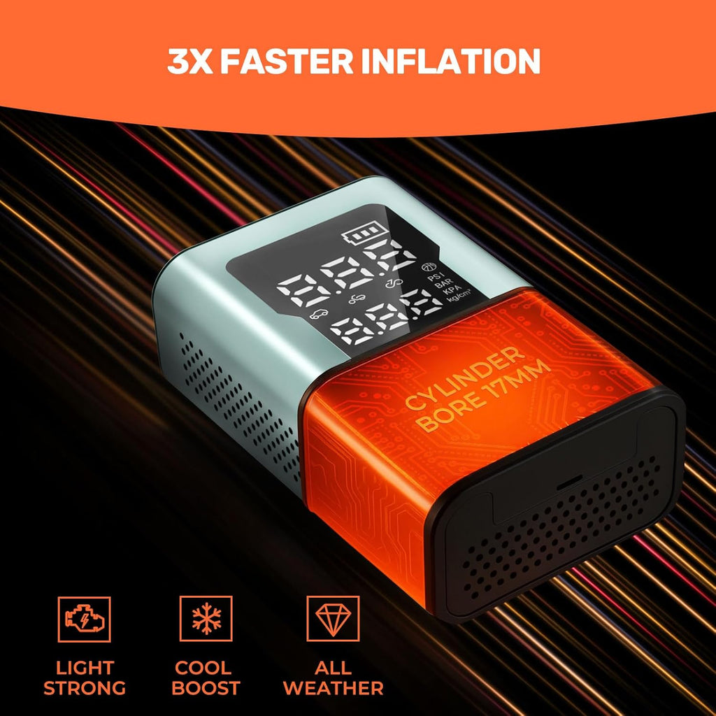 Cordless Tire Inflator Portable Air Compressor, 150 PSI Mini Bike Pump with Digital Dual Values Display, Electric Car Pump with Pressure Gauge LED Light, Air Pump for Auto, Motorcycle, Bicycle, Balls