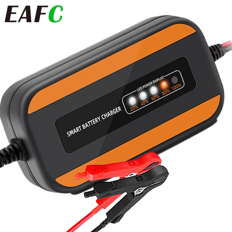 EAFC 12V 3 Afully Automatic Car Battery Charger LCD Display Charger Battery Maintainer Wet Dry Lead Acid Motorcycle Charger