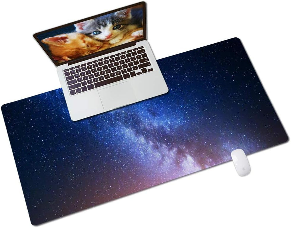 QIYI White Mouse Pad, Cute Marble Large Desk Mat, PU Leather Desk Protector Mousepad, Gold Grey Striped Waterproof Computer Keyboard Gaming Mouse Pads, Non Slip Extended Writing Pad 31.5" X 15.7"