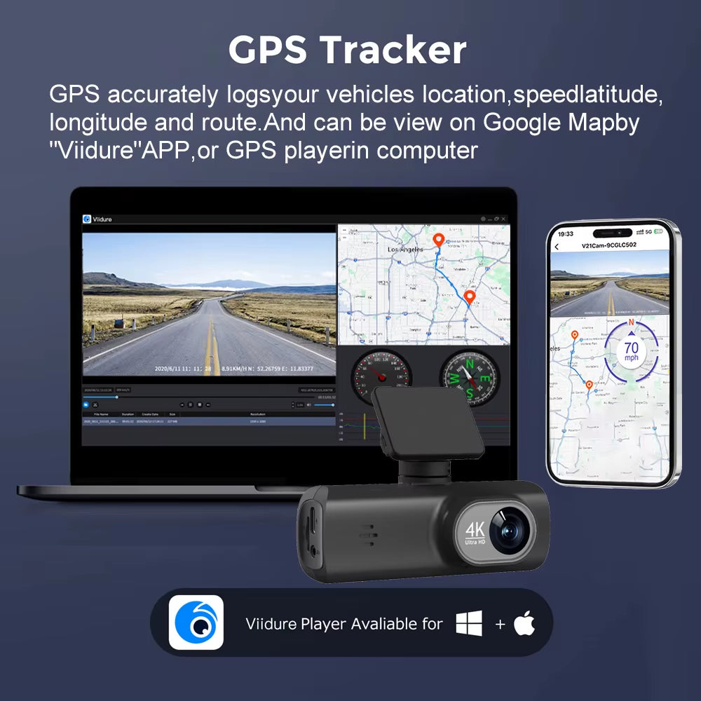 Dash Cam 4K UHD for Car Camera Front Rear Dual Lens with GPS Wifi 24H Parking Mode Night Vision Car DVR Video Registrator