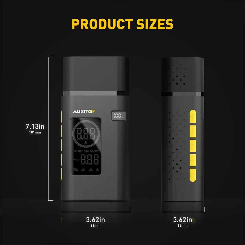 Tire Inflator Portable Air Compressor, 150 PSI Cordless Air Pump with 7800Mah Rechargeable Battery for Car, Truck, Motorcycle Tires & Ball, Compact Bike Pump