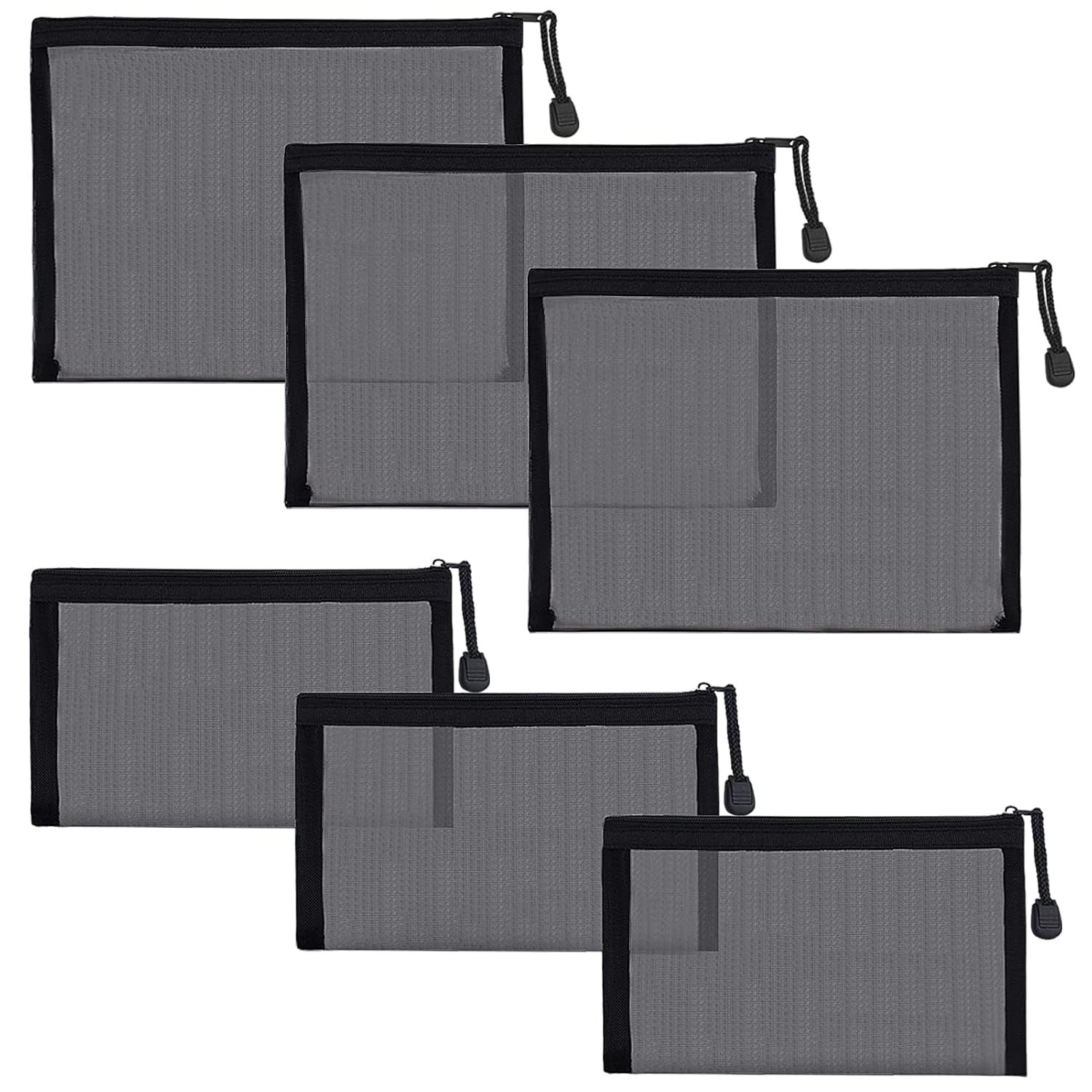 Stylish 6-Pack Rose Mesh Cosmetic Bags - Versatile Nylon Makeup Pouches with Zipper for Home, Office, and On-the-Go!