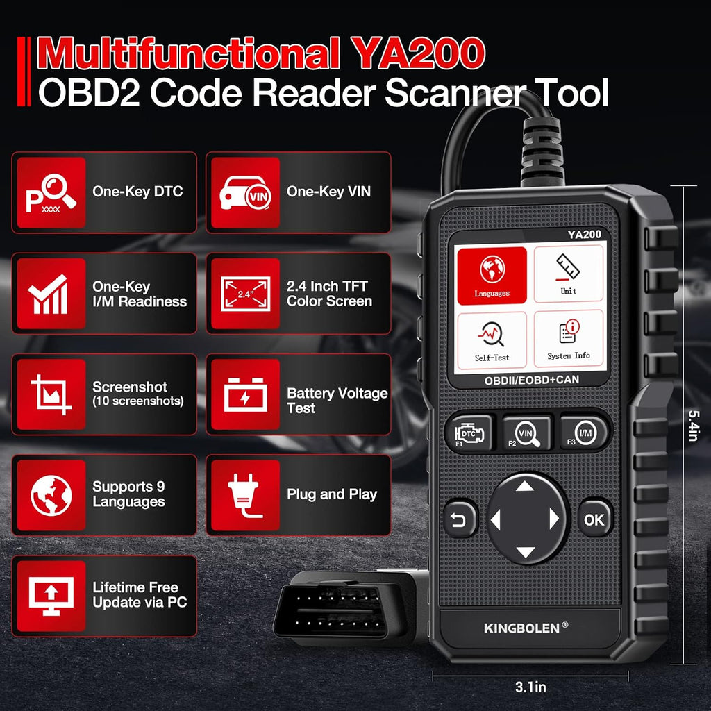 KINGBOLEN YA200 OBD2 Scanner, Car OBD2 Code Reader Check Engine Light, Car Scanner OBDII Full Functions with Voltage Test OBD2 Scanner Diagnostic Tool for All OBDII CAN Protocol Cars since 1996