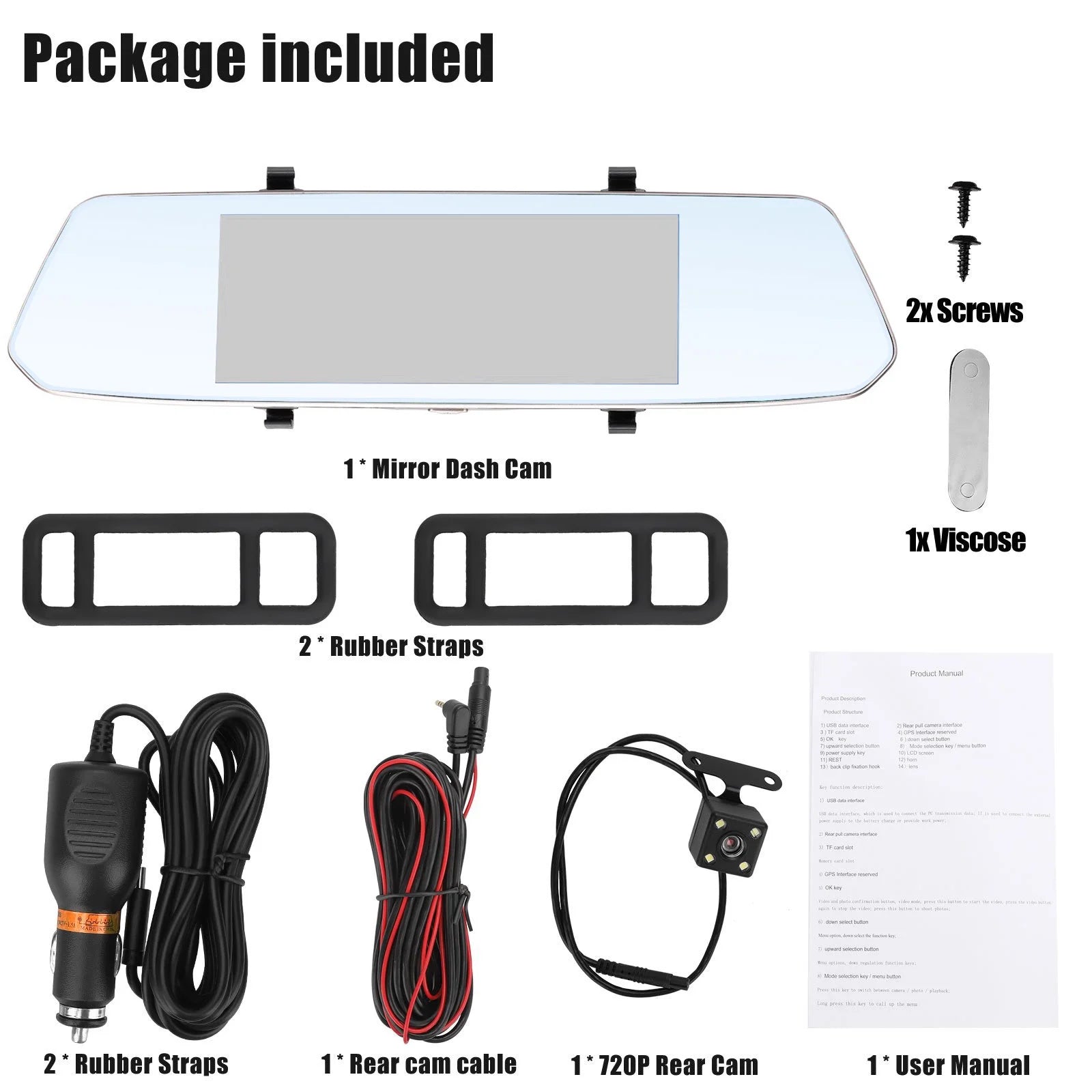Eeekit 1080P Mirror Dash Cam Backup Camera, Front and Rear View Dual Camera with Night Vision, 7" Touch Screen, 32GB TF Card Supported