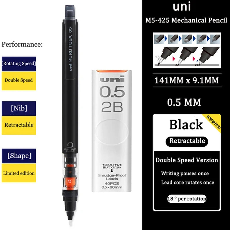 UNI KURUTOGA Mechanical Pencil M5-452 Creative Writing Continuous Sketch 0.5Mm Lead Automatic Rotating Mechanical Pencil