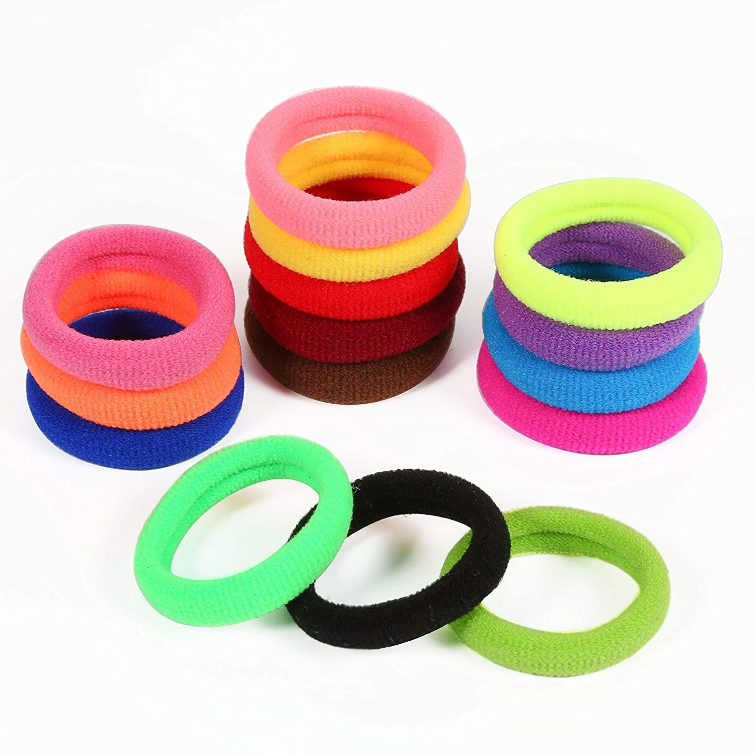 Vibrant QRTVI Baby Hair Ties - Soft Cotton Toddler Ponytail Holders in 15 Colors for Girls and Kids