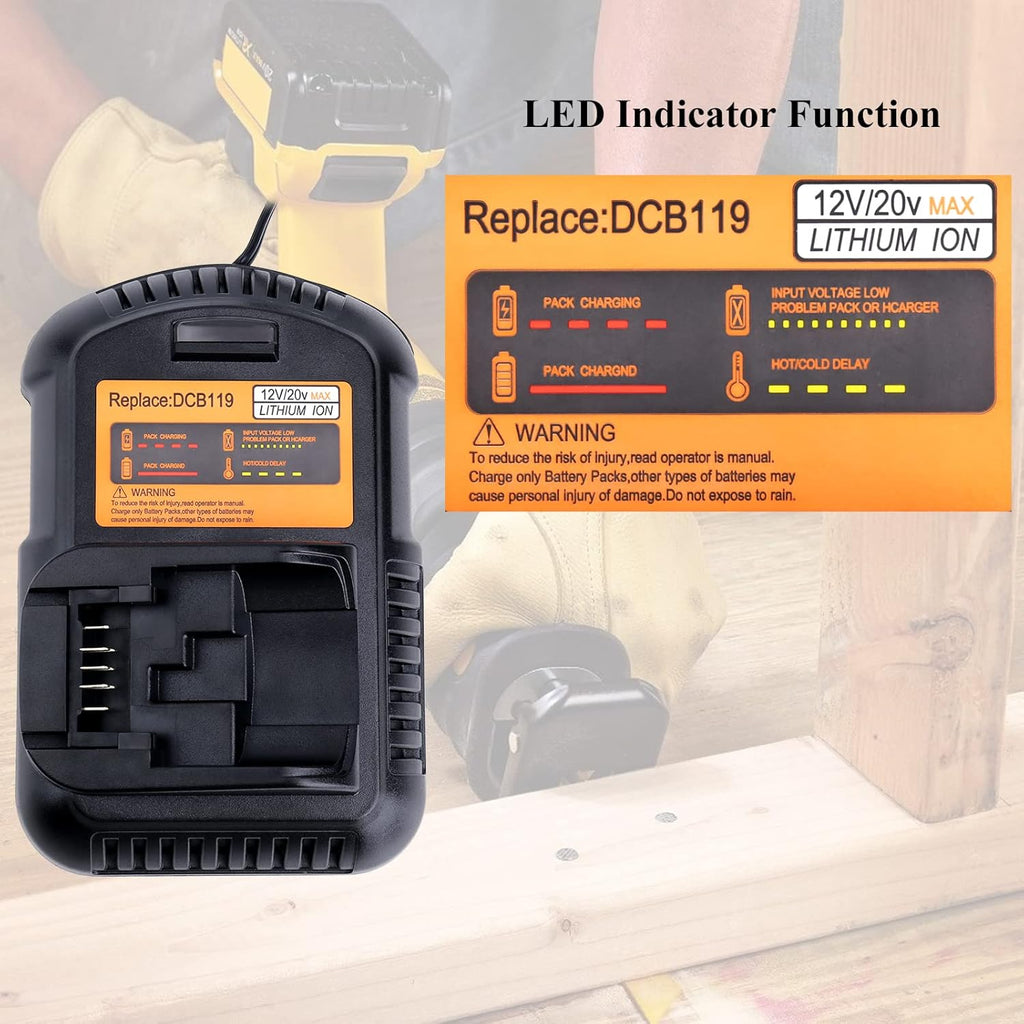 Elefly 20V Car Battery Charger DCB119 Compatible with 12V/20V Battery Charger DCB112 DCB102 DCB107 DCB115, for 12V 20V and 60V Max Lithium Battery DCB204 DCB206 DCB609 DCB120 DCB124