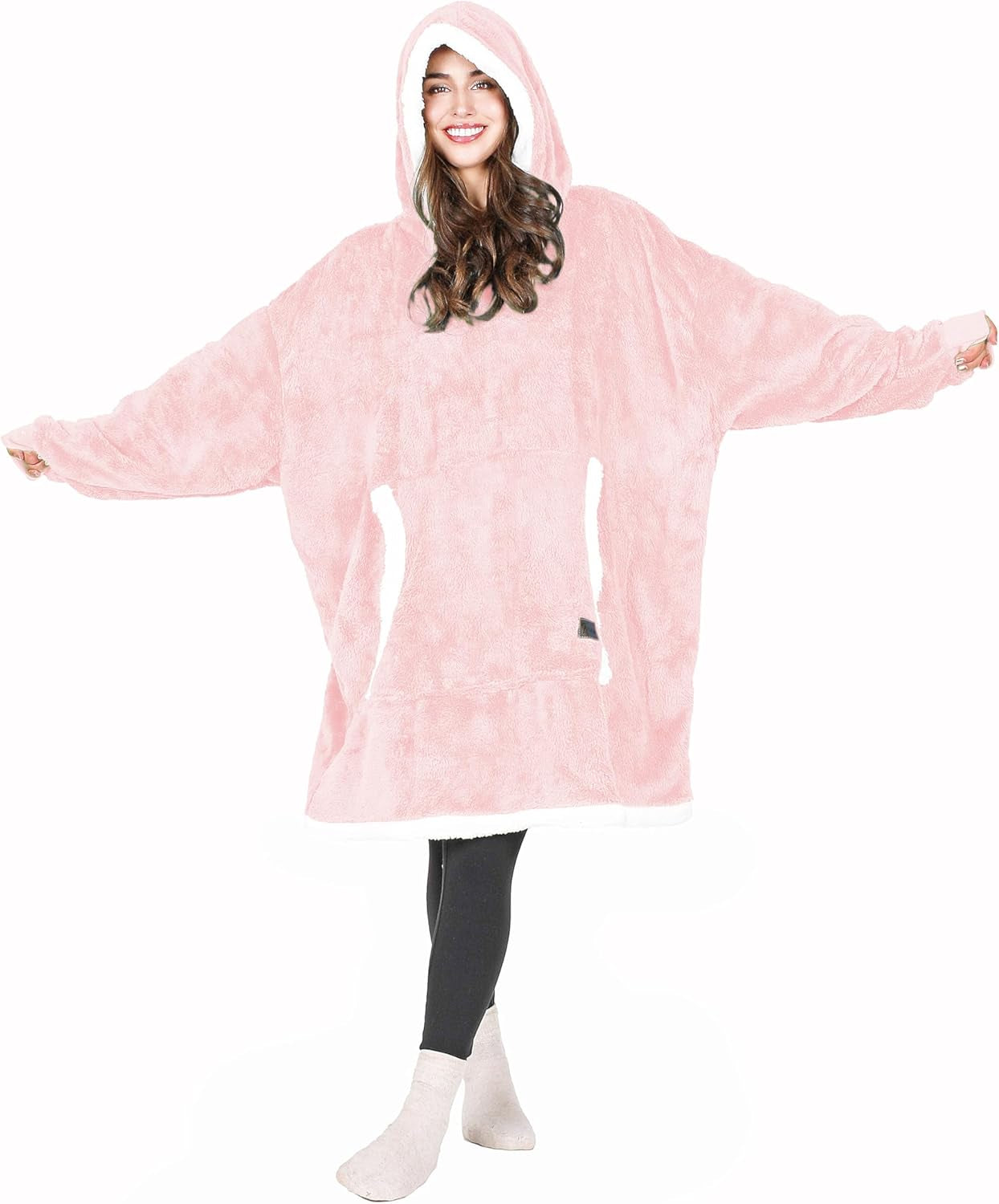 Cozy Up with Tirrinia Extra Long Oversized Sherpa Hoodie Blanket - Perfect Christmas Gift for Men, Women, and Teens in Grey!