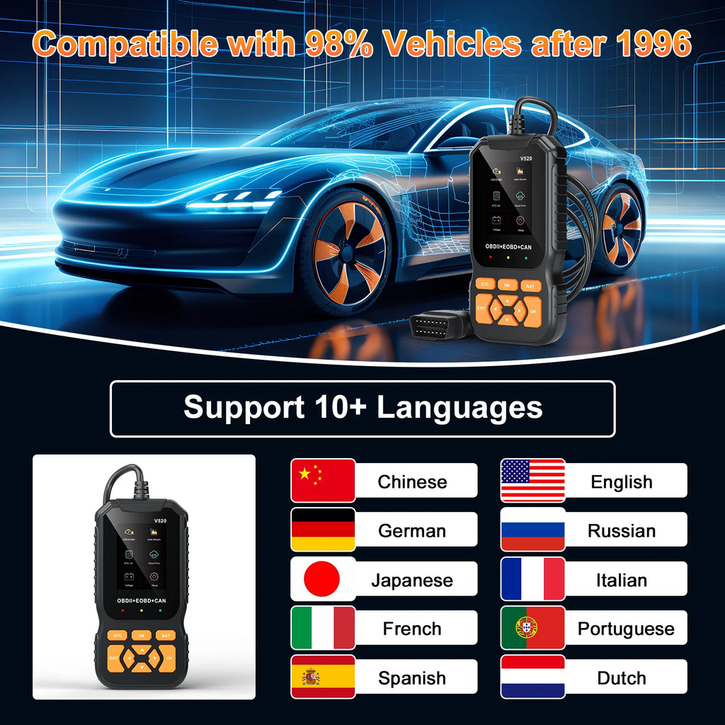 HOMPOW V520 OBD2 Scanner Bluetooth Car Code Reader, Check Engine Light Diagnostic Tool for All Cars since 1996, Read & Clear Codes, Live Data, Battery Voltage Test, Plug & Play Auto Scanner