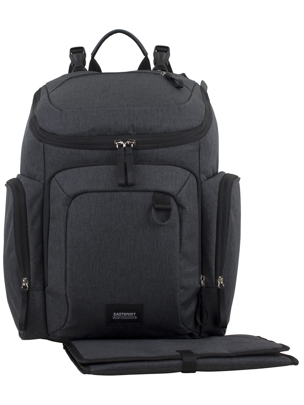 Eastsport Wooster St. Diaper Backpack, Large Capacity, Dark Grey with Changing Pad, Stroller Straps, and Insulated Pockets