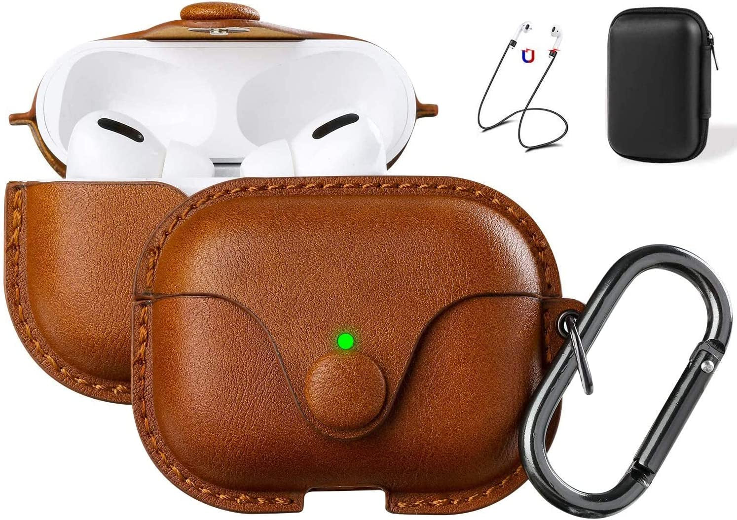 Maxjoy for Airpods Pro 2 Case Leather, Airpods Pro Leather Case Cover with Keychain Airpod Strap Compatible with Apple Airpod Pros 2Nd Generation 2023 2022/Airpods Pros 2019 (Front LED Visible), Brown