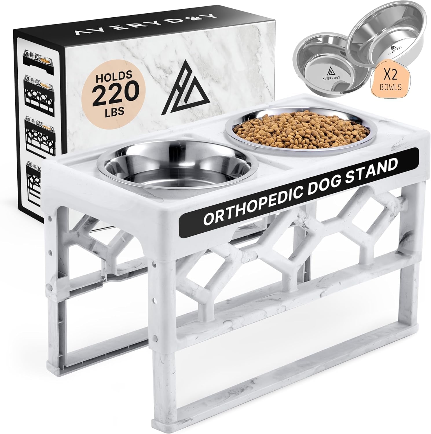 Elevate Your Pet's Dining Experience: AVERYDAY Adjustable Dog Bowls with Stainless Steel Bowls and Anti-Slip Base for Medium to Large Dogs
