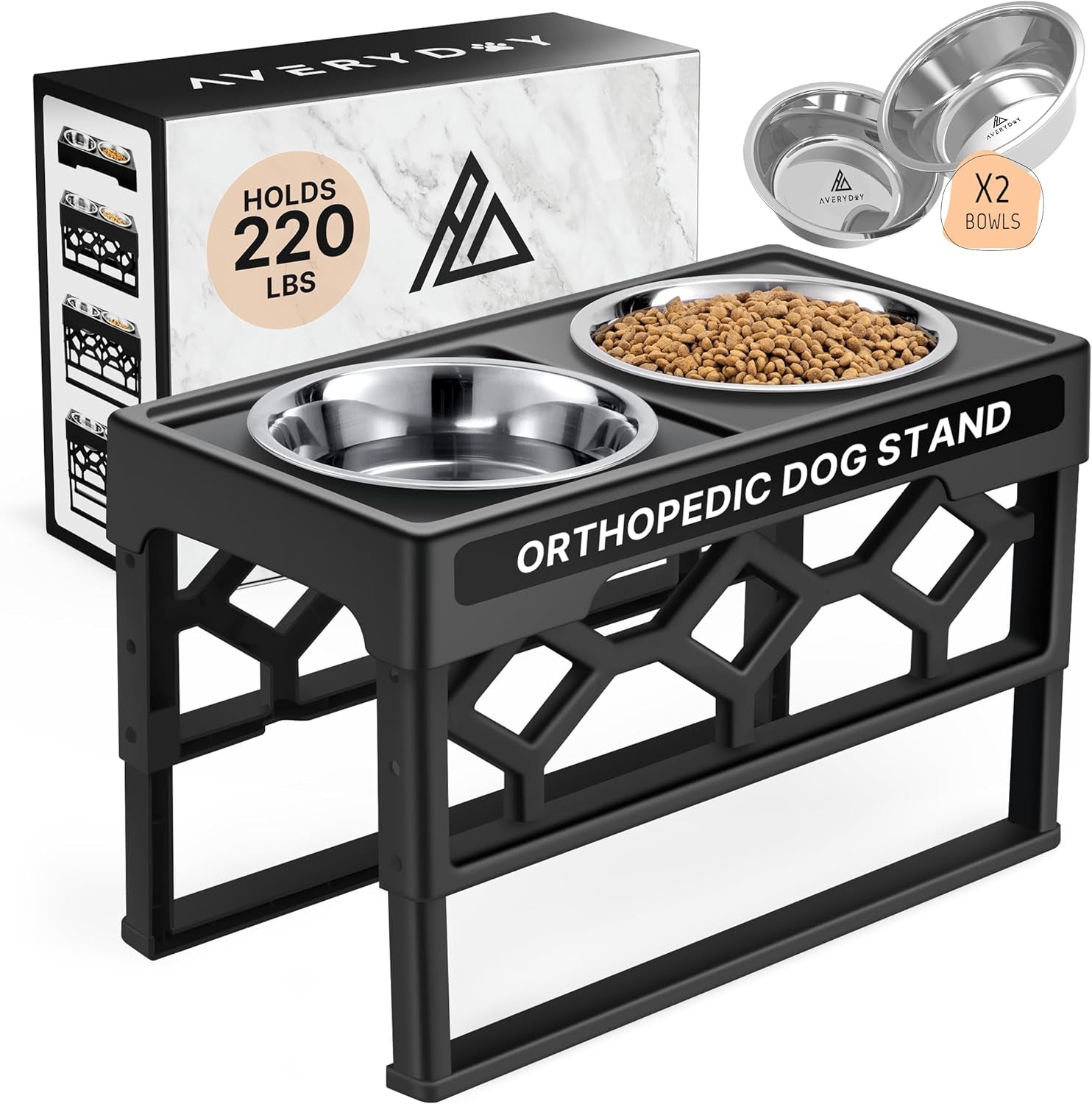 Elevate Your Pet's Dining Experience: AVERYDAY Adjustable Dog Bowls with Stainless Steel Bowls and Anti-Slip Base for Medium to Large Dogs