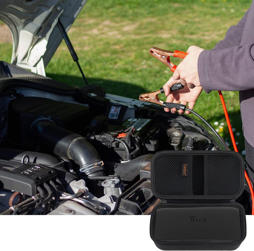Canboc Hard Carrying Case for Halo Bolt ACDC Max 55500 Mwh Car Jump Starter, Portable Phone Laptop Charger Power Bank, Mesh Bag for Jumper Cable, AC Wall Charger, Car Charge, Black