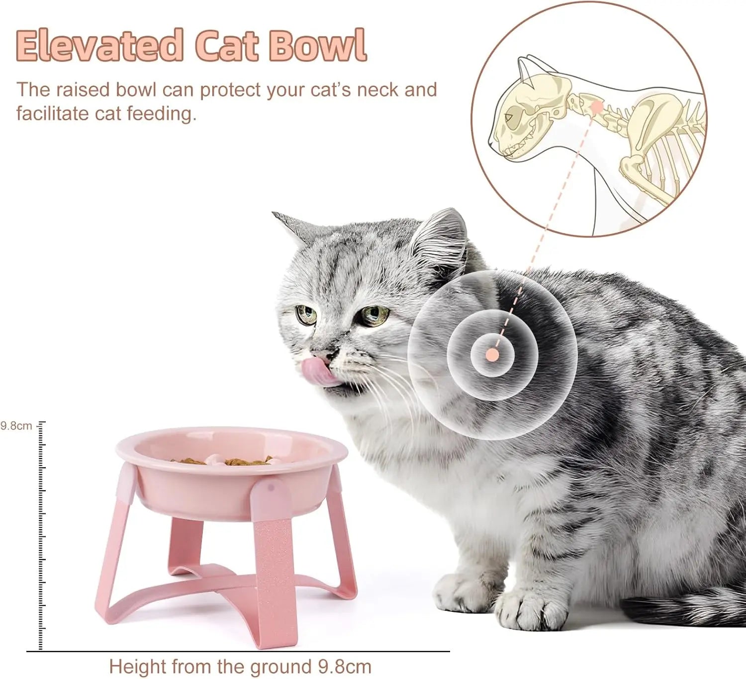 Elevated Ceramic Cat Bowl with Metal Stand - Slow Feeder Pet Dish for Dogs and Cats