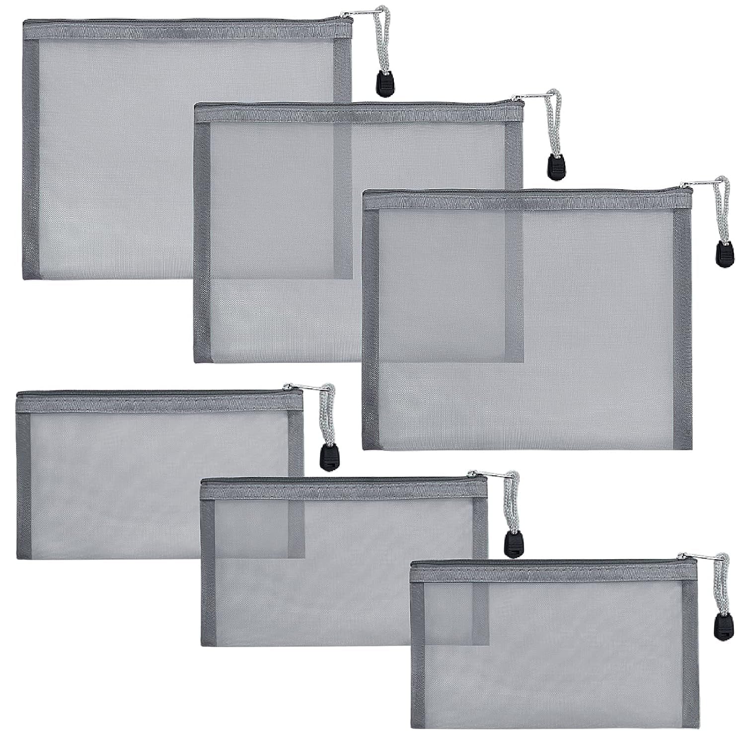 Stylish 6-Pack Rose Mesh Cosmetic Bags - Versatile Nylon Makeup Pouches with Zipper for Home, Office, and On-the-Go!