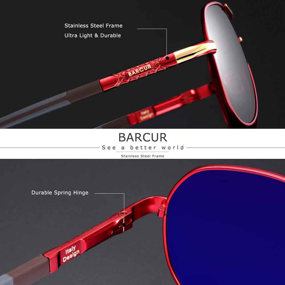 BARCUR Aluminum Vintage Men'S Sunglasses Men Polarized Coating Classic Sun Glasses Women Shade Male Driving Accessories Eyewear