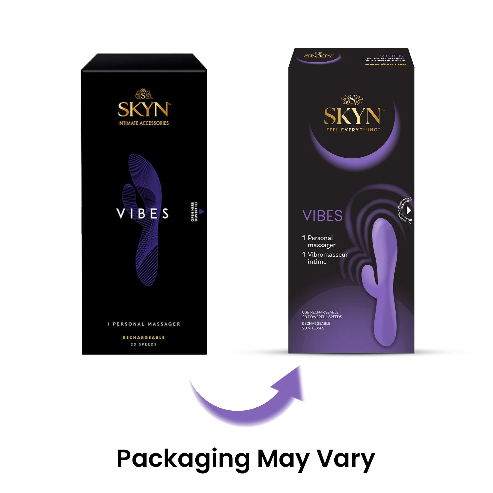 SKYN Vibes Personal Massage Wand Vibrator, 20 Speeds, Purple, 1 Count