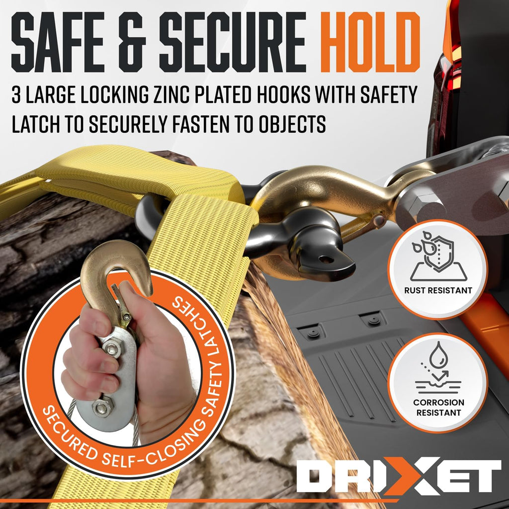 Drixet 4 Ton Come Along Winch - Heavy Duty Power Puller Hand Winch with Cable, Pulley, and Dual Gears Ratchet System for Effortless Pulling (3 Hooks)