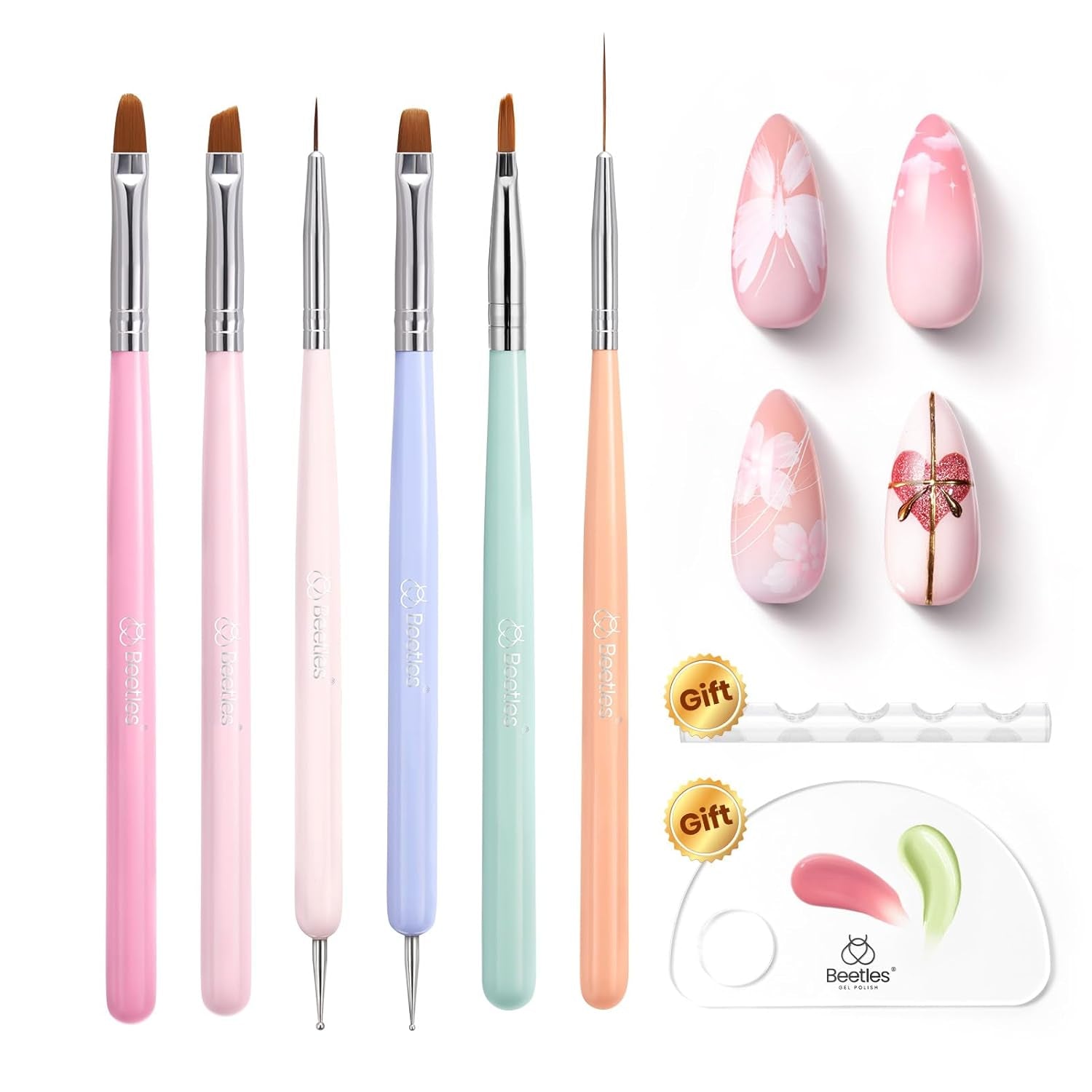 Beetles 6-Piece Nail Art Brush Set - Professional Gel Polish Tools with Wood Alloy Handles for Stunning DIY Manicures, Perfect Gift for Women