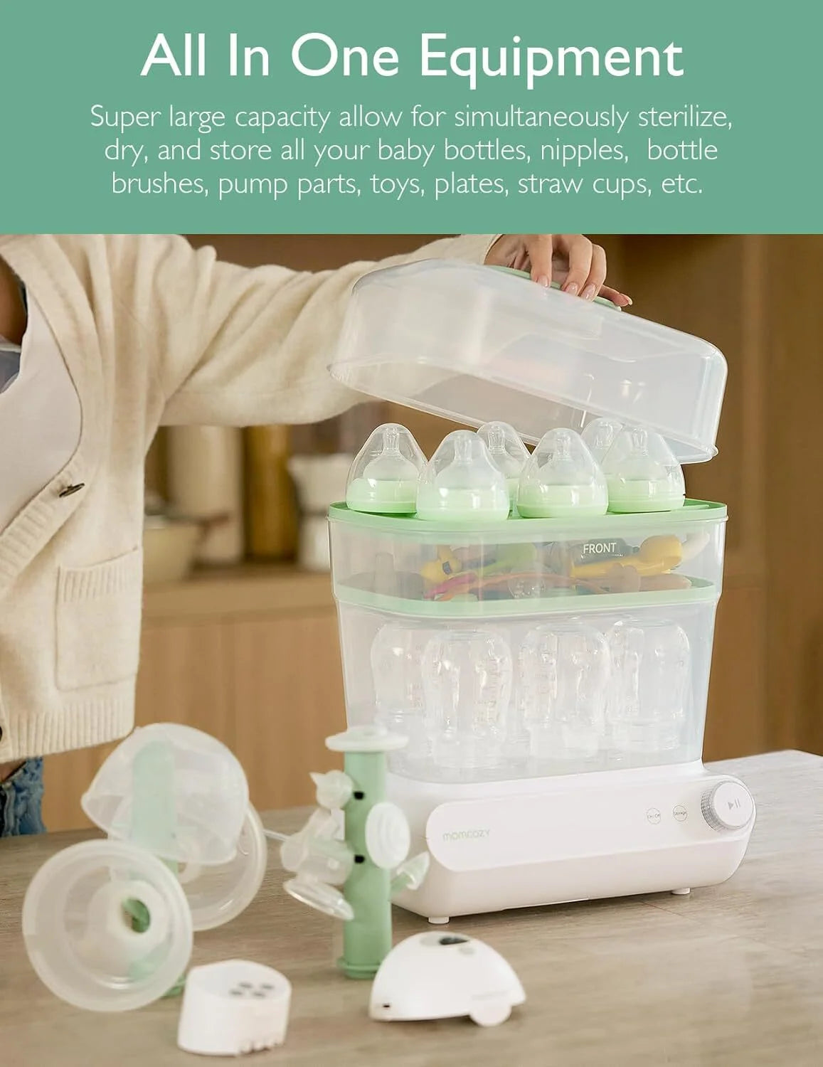 Momcozy 3 Layers Large Bottle Sterilizer and Dryer, Fast Sterilize and Dry