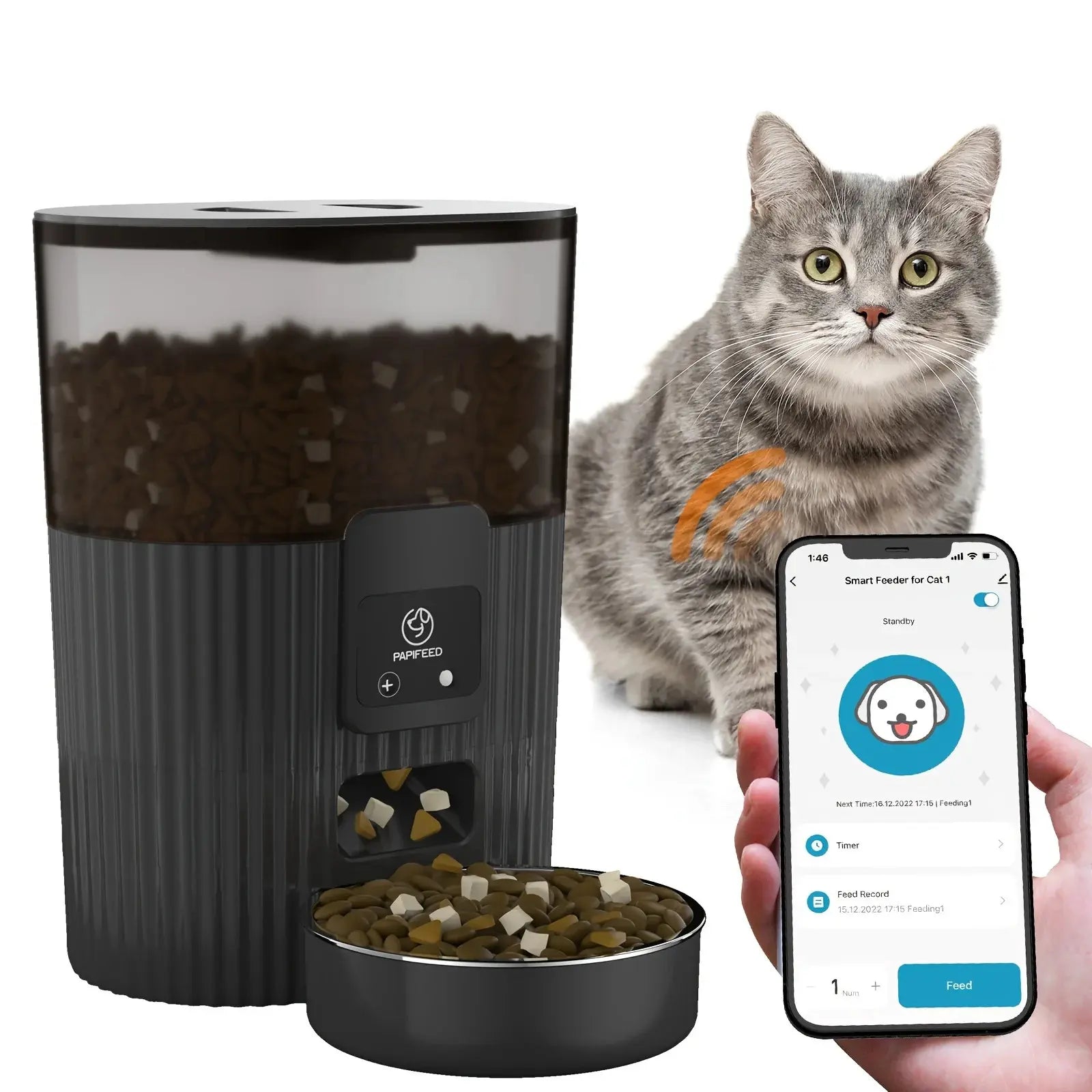 Automatic Pet Feeder with WiFi Remote Control for Cats and Dogs