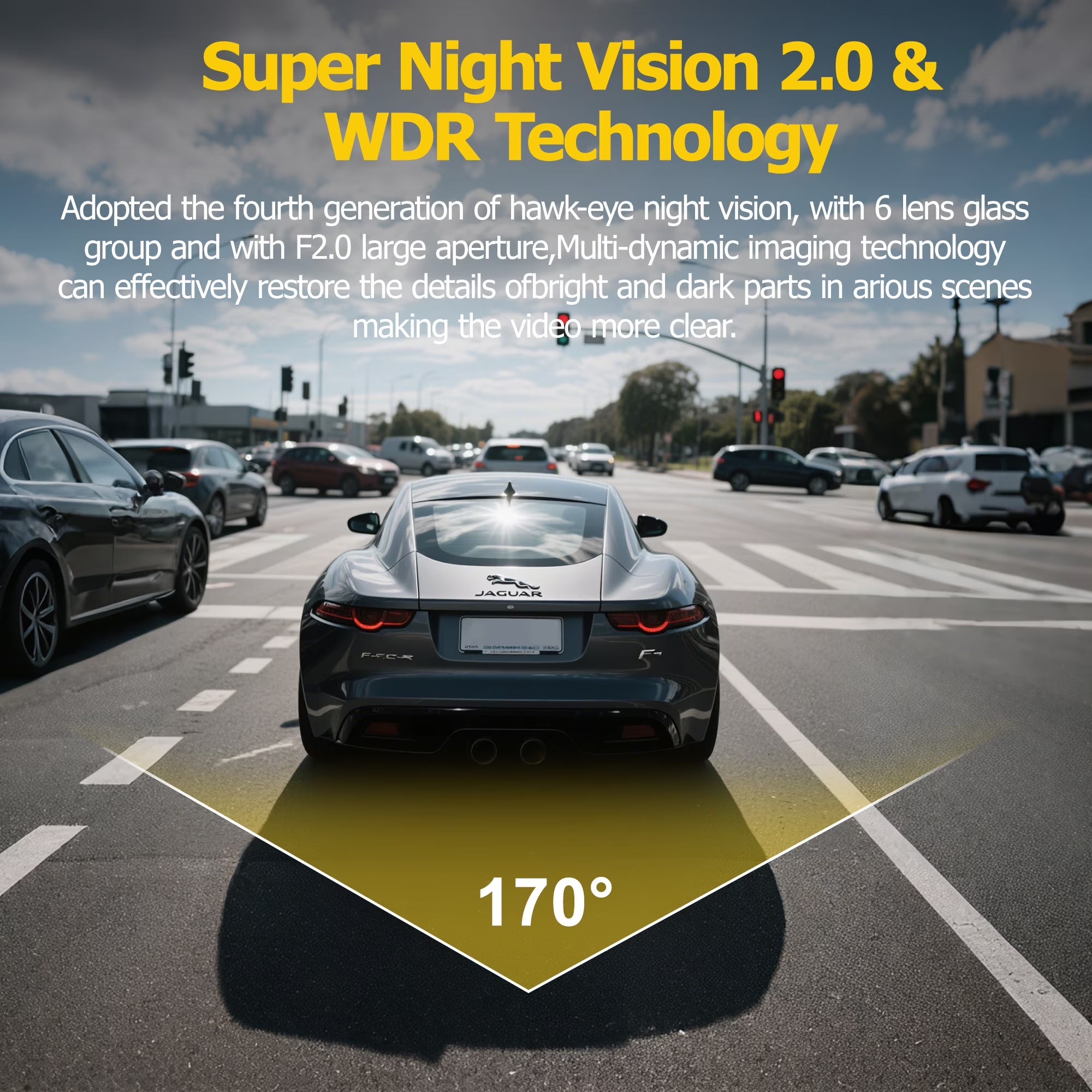 4K Full UHD 3-Channel Car Dash Cam - Front & Rear Cameras with 32GB Card, 2.0'' IPS Screen, Super Night Vision, WDR & Parking Monitoring