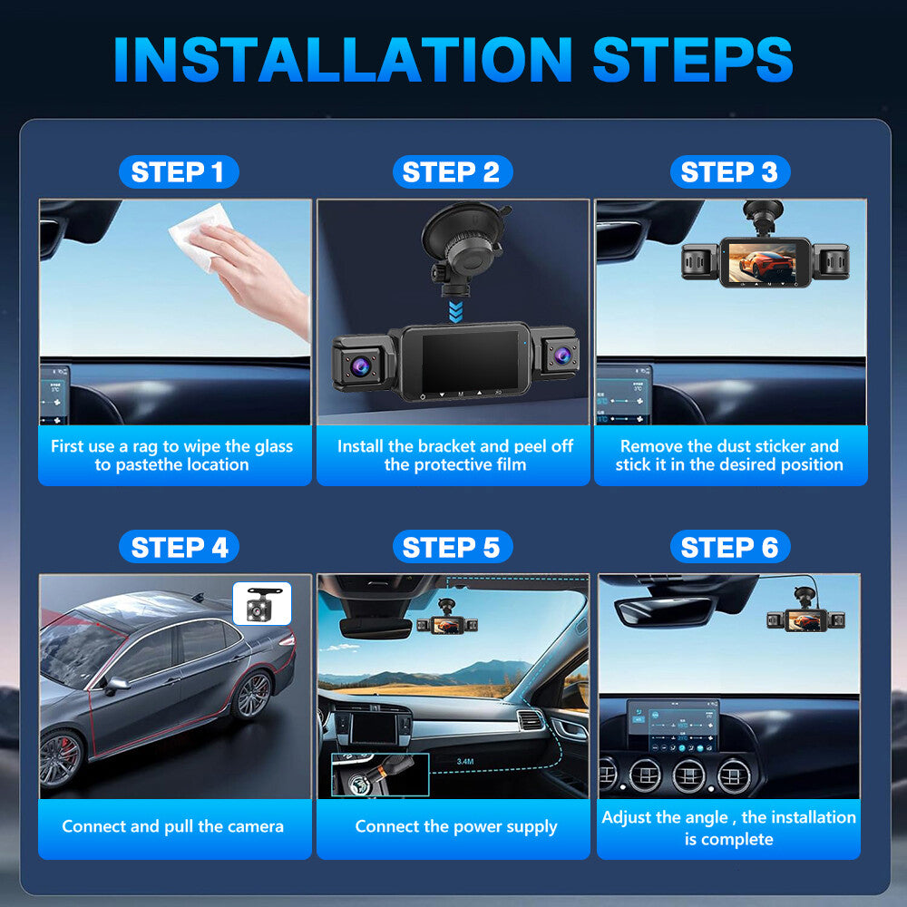 360 Degree View 4 Channel Dash Cam Front and Rear inside Left Right, Dash Camera