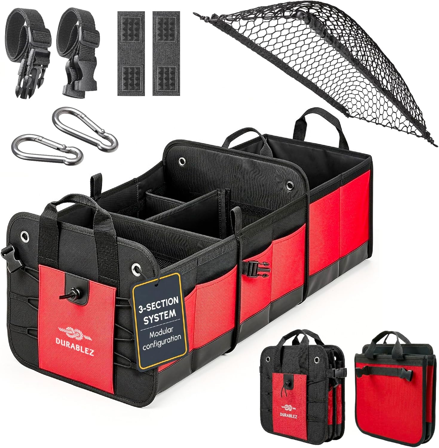 Ultimate XL 3-Section Car Trunk Organizer – Heavy Duty Foldable Cargo Storage Bin with Multi-Compartment Design – Perfect for a Clutter-Free Ride!
