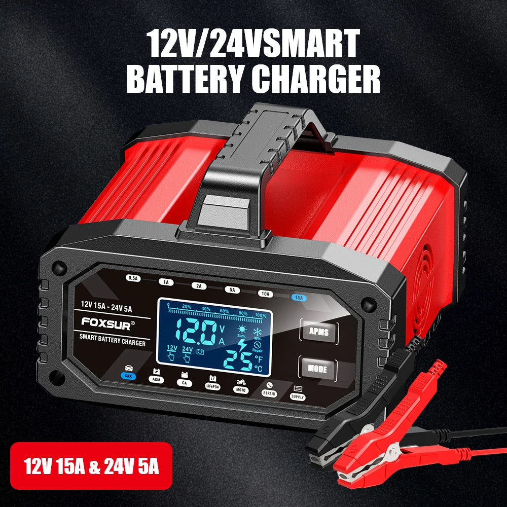 300W Car Battery Charger Full Automatic Protect Quick Charger 12V/24V Multiple Protections LCD Display