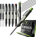 Tracer 8 Piece Construction Marker Kit - Deep Hole Carpenter Pencil Set, 2 Deep Hole Marking Pen, and Four Heavy Duty Clog-Free Markers, 2.8Mm Replacement Leads & Storage Case for Woodworking Tools