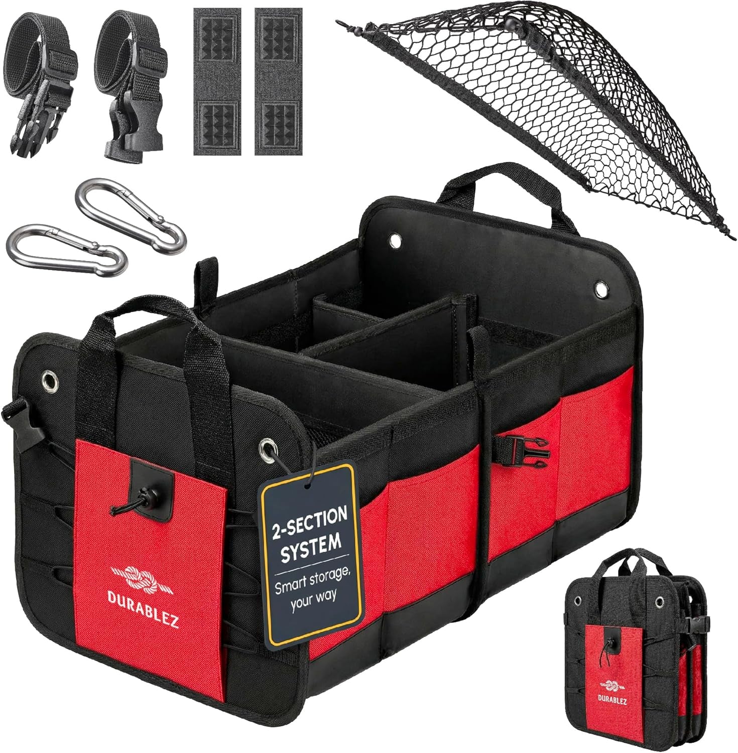 Ultimate XL 3-Section Car Trunk Organizer – Heavy Duty Foldable Cargo Storage Bin with Multi-Compartment Design – Perfect for a Clutter-Free Ride!