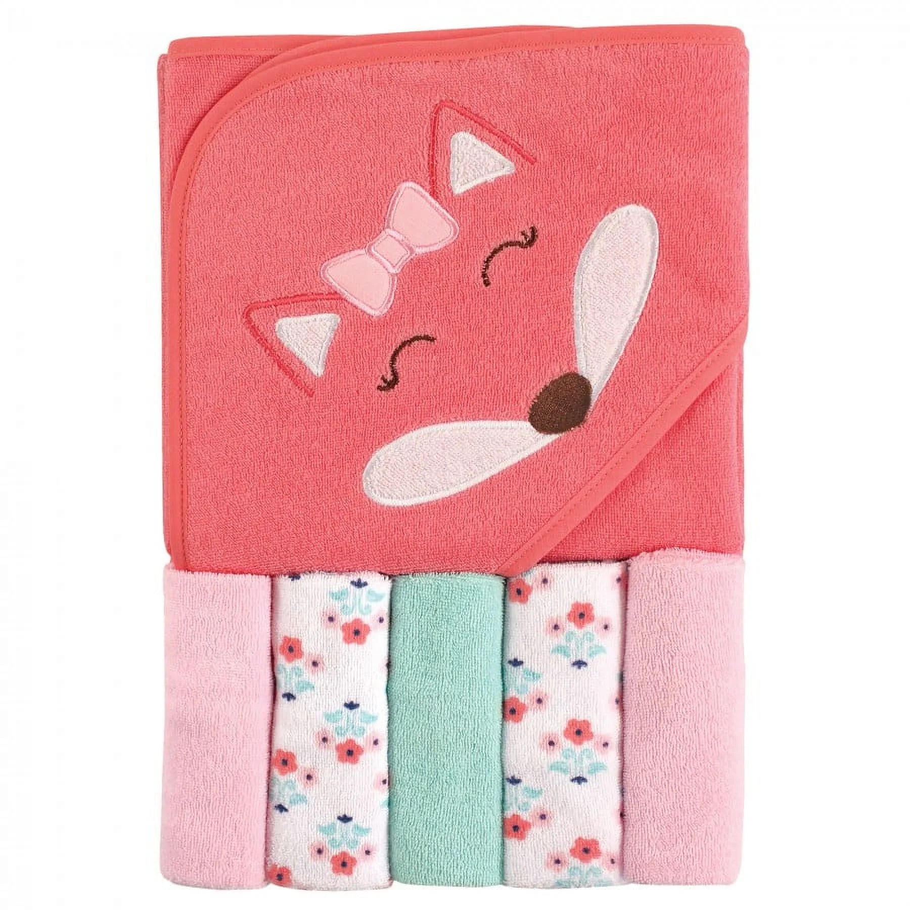 Luvable Friends Baby Unisex Hooded Towel with Five Washcloths, Owl, One Size