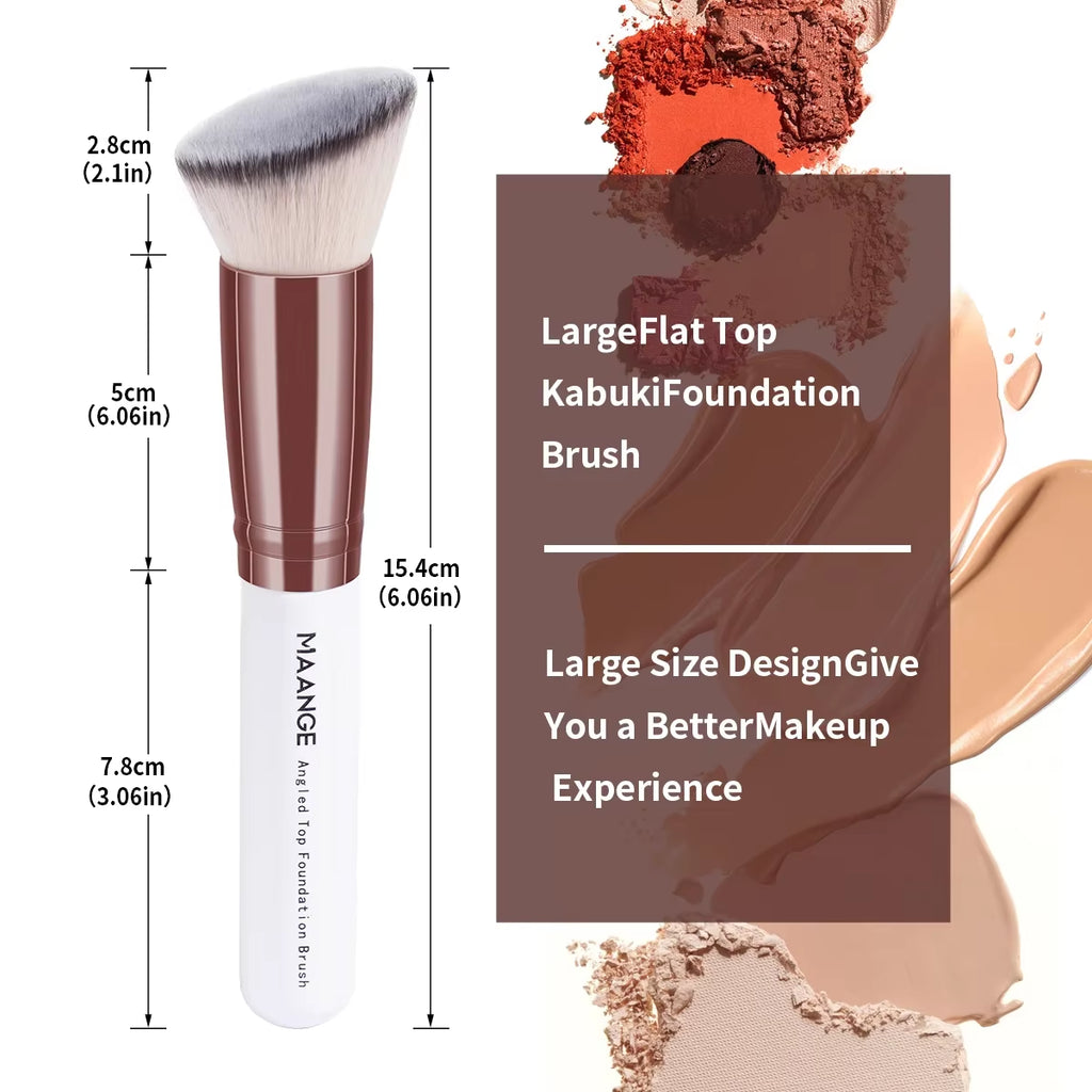 MAANGE 2PCS Foundation Makeup Brush Set Flat Angled Kabuki Powder Blush Brush for Liquid Soft Bristles Cosmetic Makeup Tools