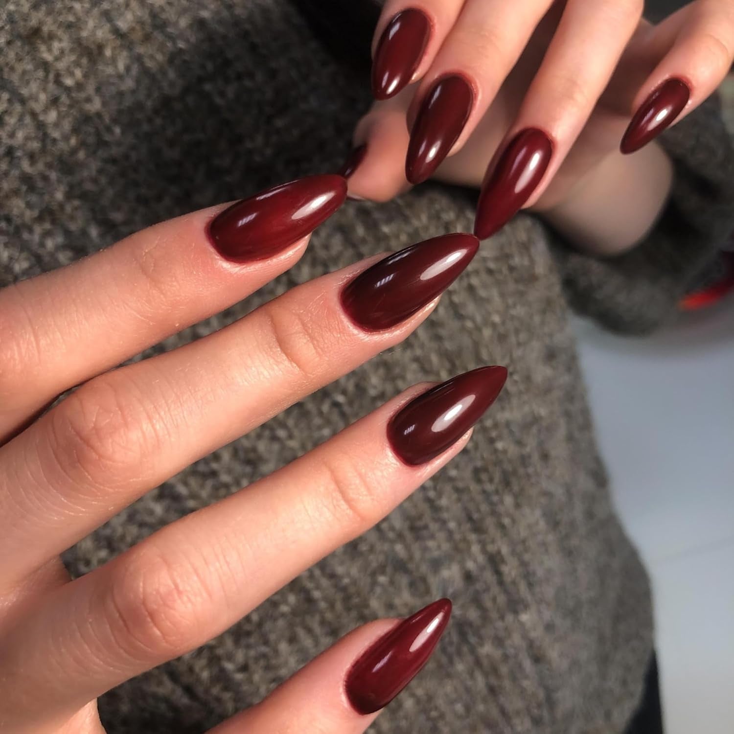 Vibrant Orange Red Almond Press-On Nails - Reusable Medium Length Acrylic Stiletto Nails for Women & Girls