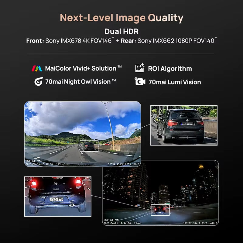 70Mai Dash Cam 4K A810S HDR IMX678 Supercapacitor 4G LTE Remote Control Wi-Fi 6 Voice Control GPS ADAS Car Camera 70Mai A810S