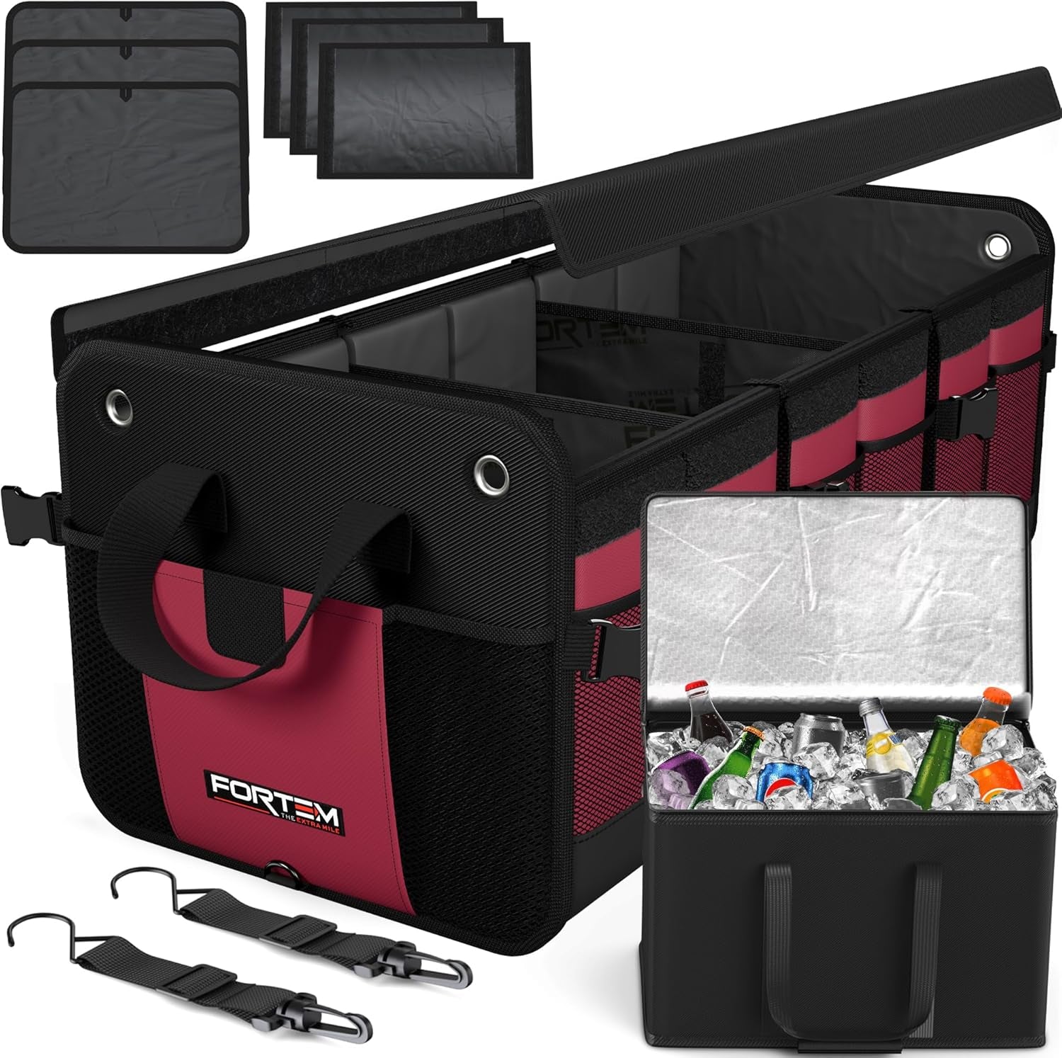 Ultimate FORTEM SUV Trunk Organizer - Collapsible Multi-Compartment Storage Bag with Non-Slip Bottom & Adjustable Straps - Perfect Car Accessory for Men & Women (65L)