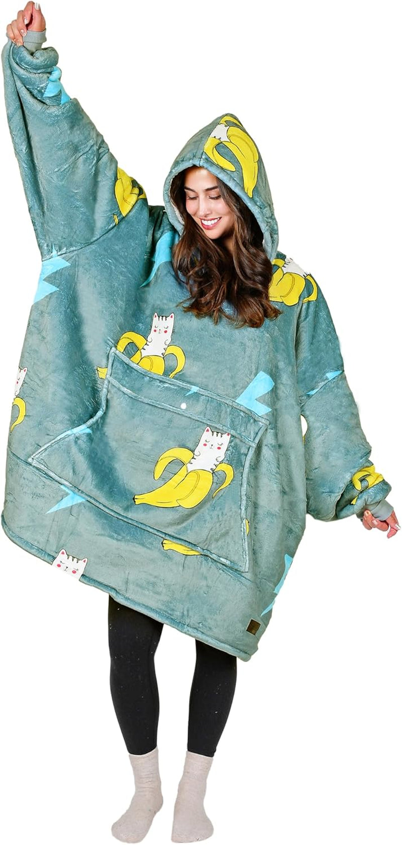 Cozy Up with Tirrinia Extra Long Oversized Sherpa Hoodie Blanket - Perfect Christmas Gift for Men, Women, and Teens in Grey!