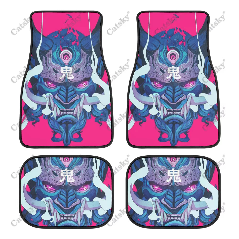 Oni Demon Art Print Car Floor Mat - Japanese Kanji Design for Stylish Teen Car Accessories in Purple