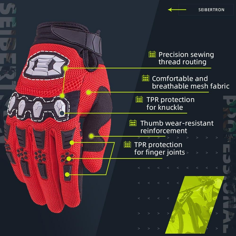 Seibertron Unisex BMX MX ATV MTB Racing Mountain Bike Bicycle Cycling Off-Road/Dirt Bike Gloves Road Racing Motorcycle Motocross Sports Gloves Touch Recognition Full Finger Glove
