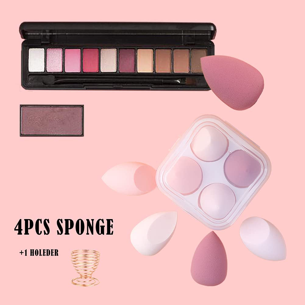 Flawless Makeup Sponge Set - 4 Pink Beauty Blenders with Holder & Egg Case for Cream, Powder, and Liquid Application