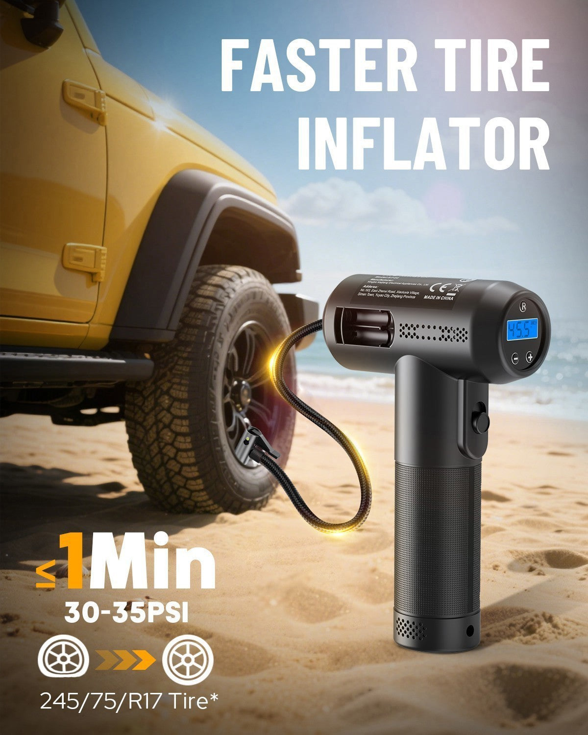 Car Air Compressor USB Rechargeable Cordless Tire Inflator Portable Air Pump