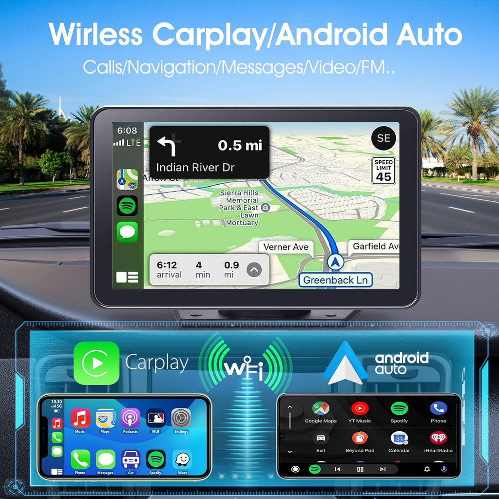 7-Inch Wireless CarPlay Stereo System with Backup Camera, Bluetooth, and GPS Compatibility for All Vehicles