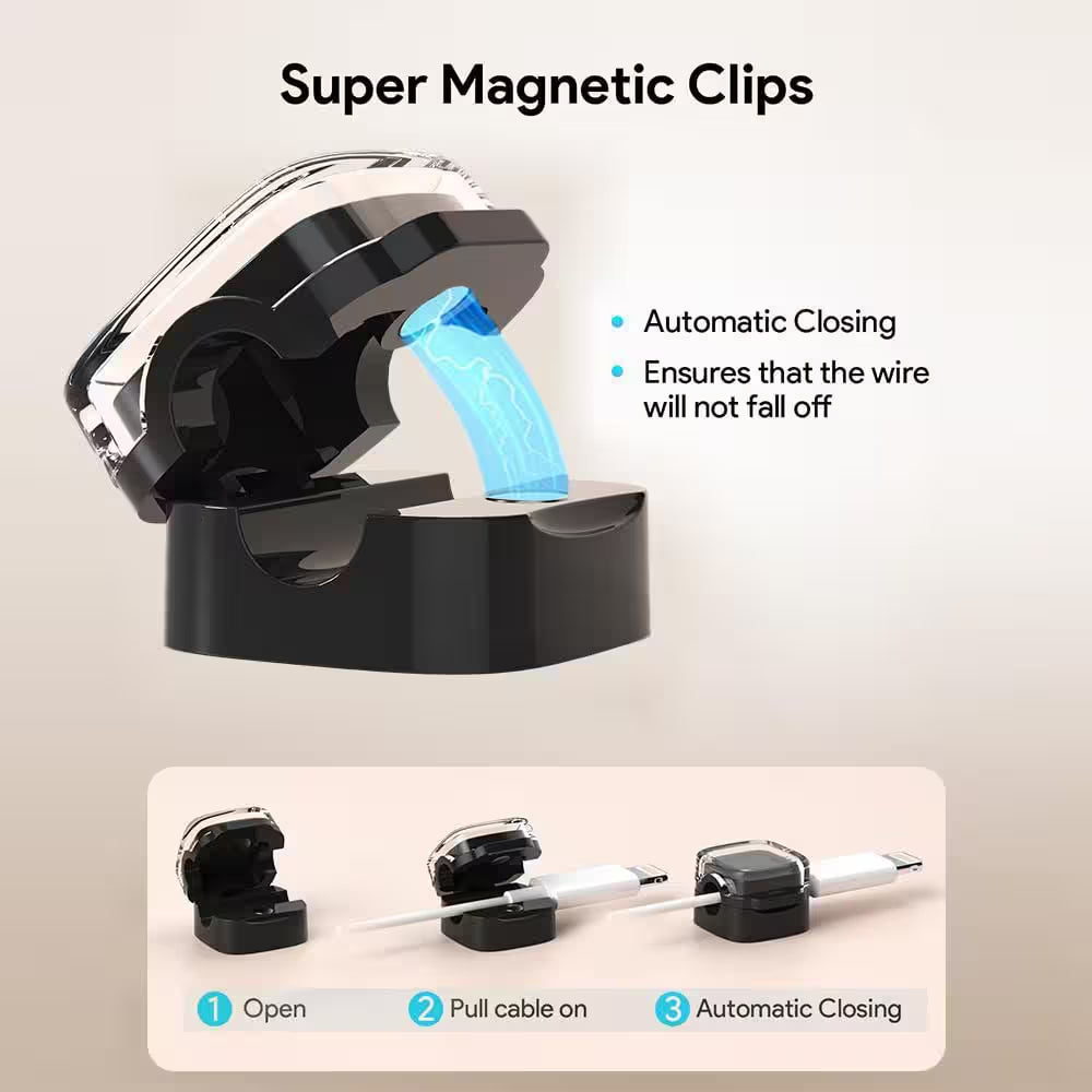 Black Crystal 9-Pack Magnetic Cable Clips, Adjustable Cord Holder for under Desk Cable Management for Home Office Desk